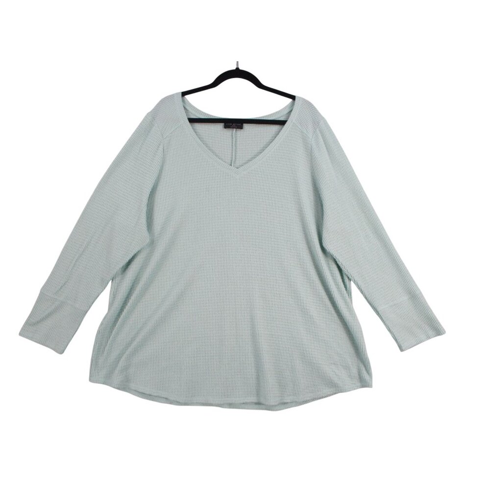 Lane Bryant Plus Size 22/24 Light Green‎ V-Neck Waffle Knit Long Sleeve Top